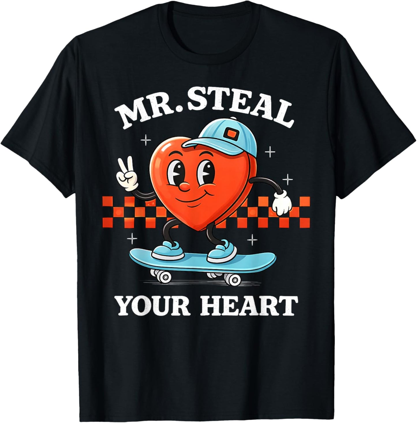 Valentines Day Mr. Steal Your Heart Skateboard Kids Boys T-Shirt - T-Shirt | Black