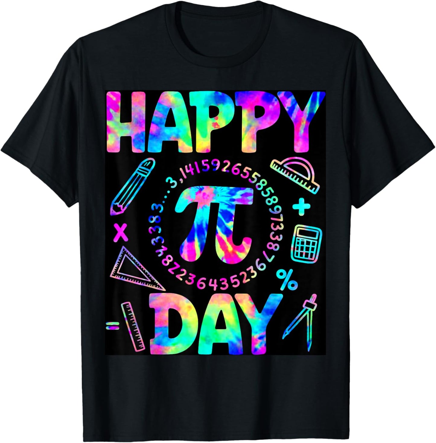 Happy Pi Day 3.14 Tie Dye Funny Math Teacher Men Boy Kid T-Shirt - T-Shirt | Black