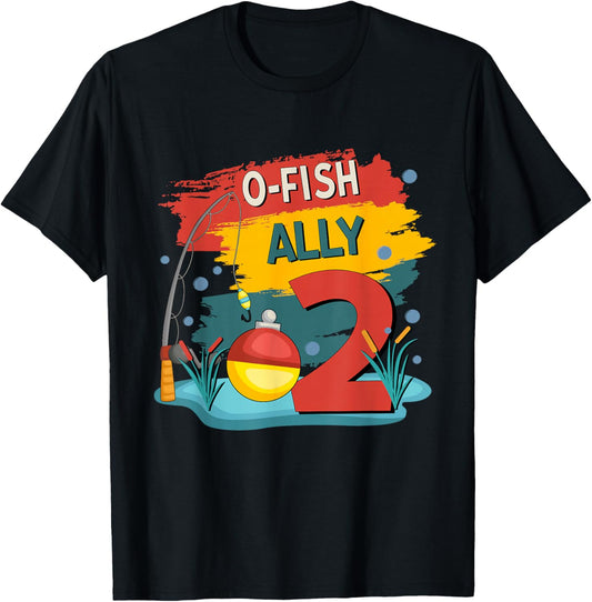 2 Years Old Boy O'Fishally 2 Birthday Fishing Themed Party T-Shirt - T-Shirt | Black