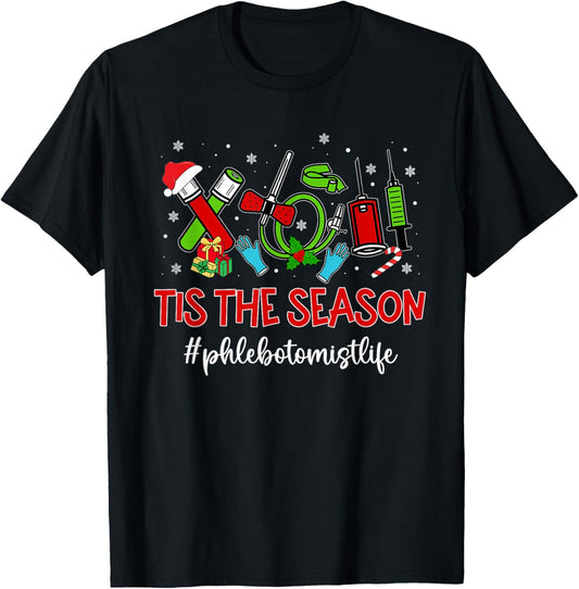 Christmas Phlebotomist Phleb Tech Phlebotomy Technician T-Shirt - T-Shirt | Black