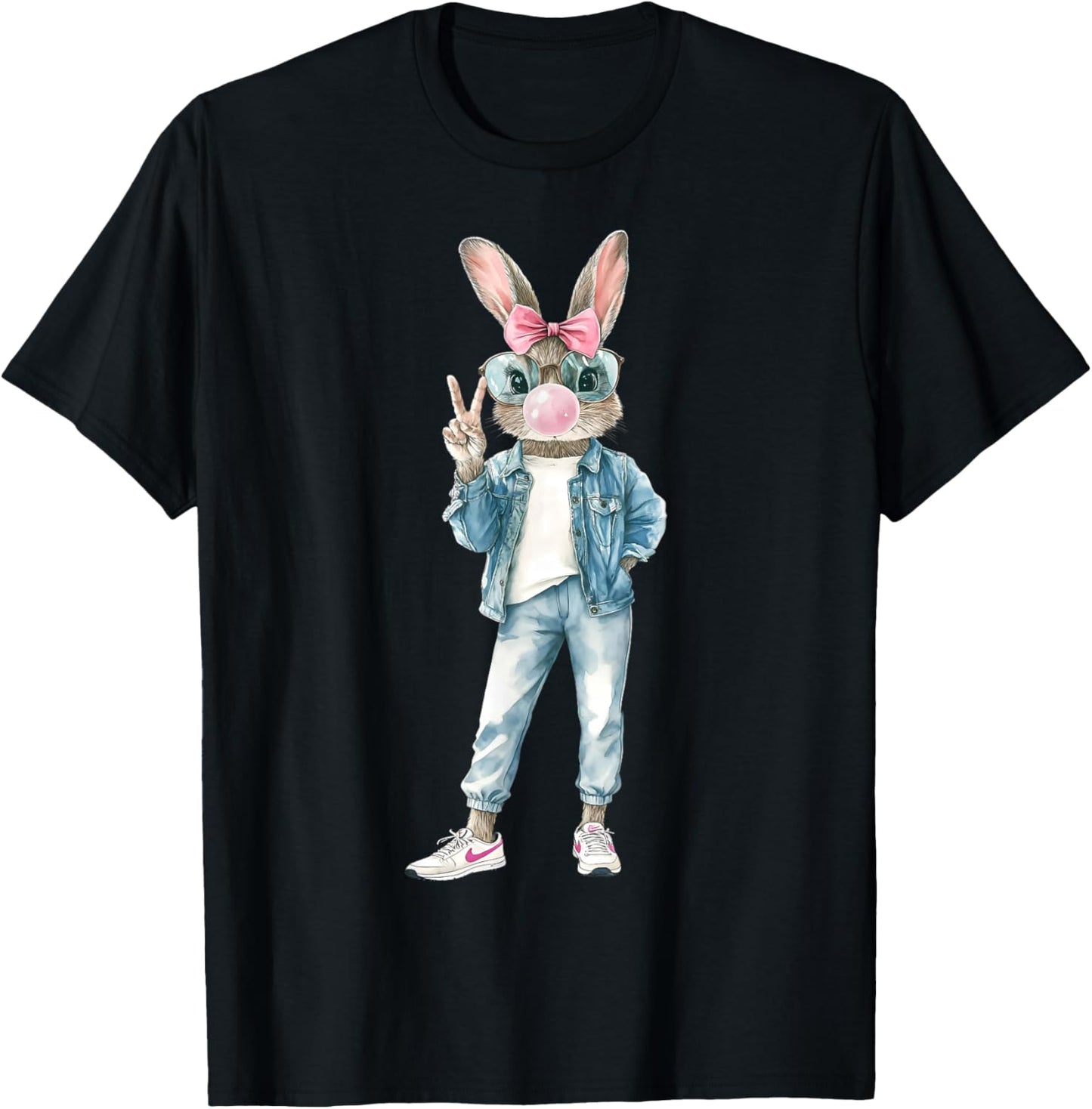 Funny Bunny Sunglasses Rabbit Coquette Bow Easter Trendy T-Shirt - T-Shirt | Black