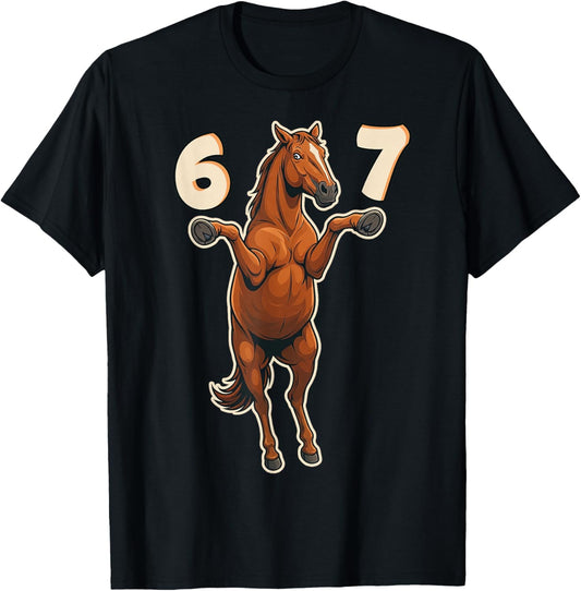 67 Horse Meme Pose Trend Funny Gen Alpha Humor Kids Teens T-Shirt - T-Shirt | Black