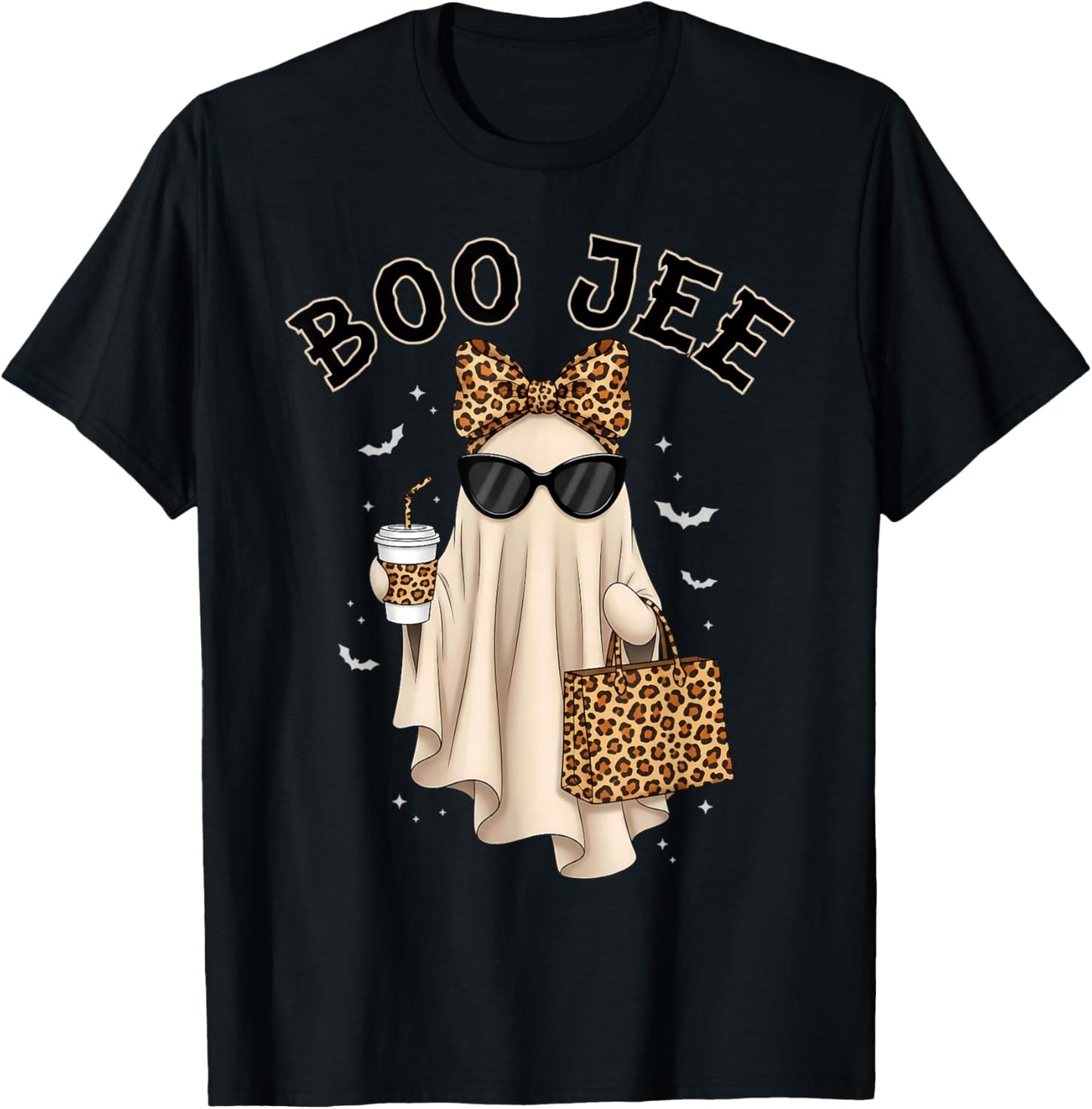 Boo JEE Boujee Ghost Halloween October Vibes Spooky Ghost T-Shirt - T-Shirt | Black