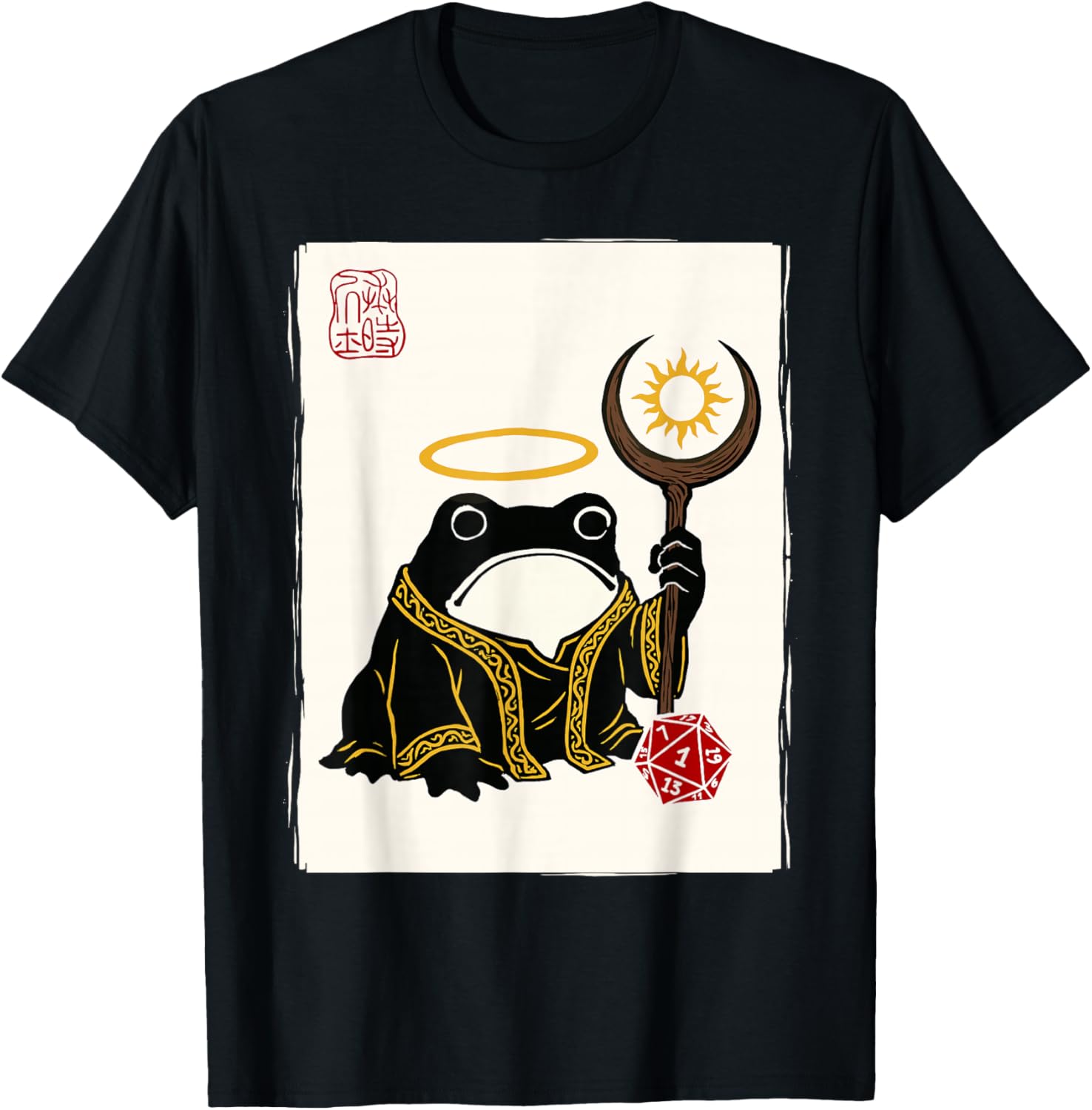 NAT 1 Grumpy Japanese Frog Cleric Funny DND T-Shirt - T-Shirt | Black