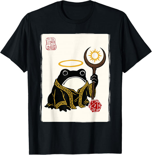 NAT 1 Grumpy Japanese Frog Cleric Funny DND T-Shirt - T-Shirt | Black