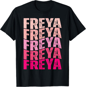 Vintage Freya Personalized Name I Love Freya 80's Groovy T-Shirt - T-Shirt | Black