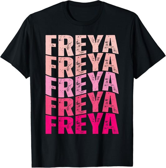 Vintage Freya Personalized Name I Love Freya 80's Groovy T-Shirt - T-Shirt | Black