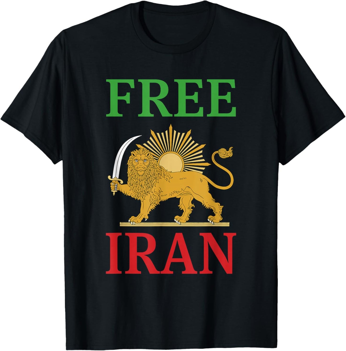 Free Iran Symbol Flag Heartbeat Freedom Love with Lion T-Shirt - T-Shirt | Black