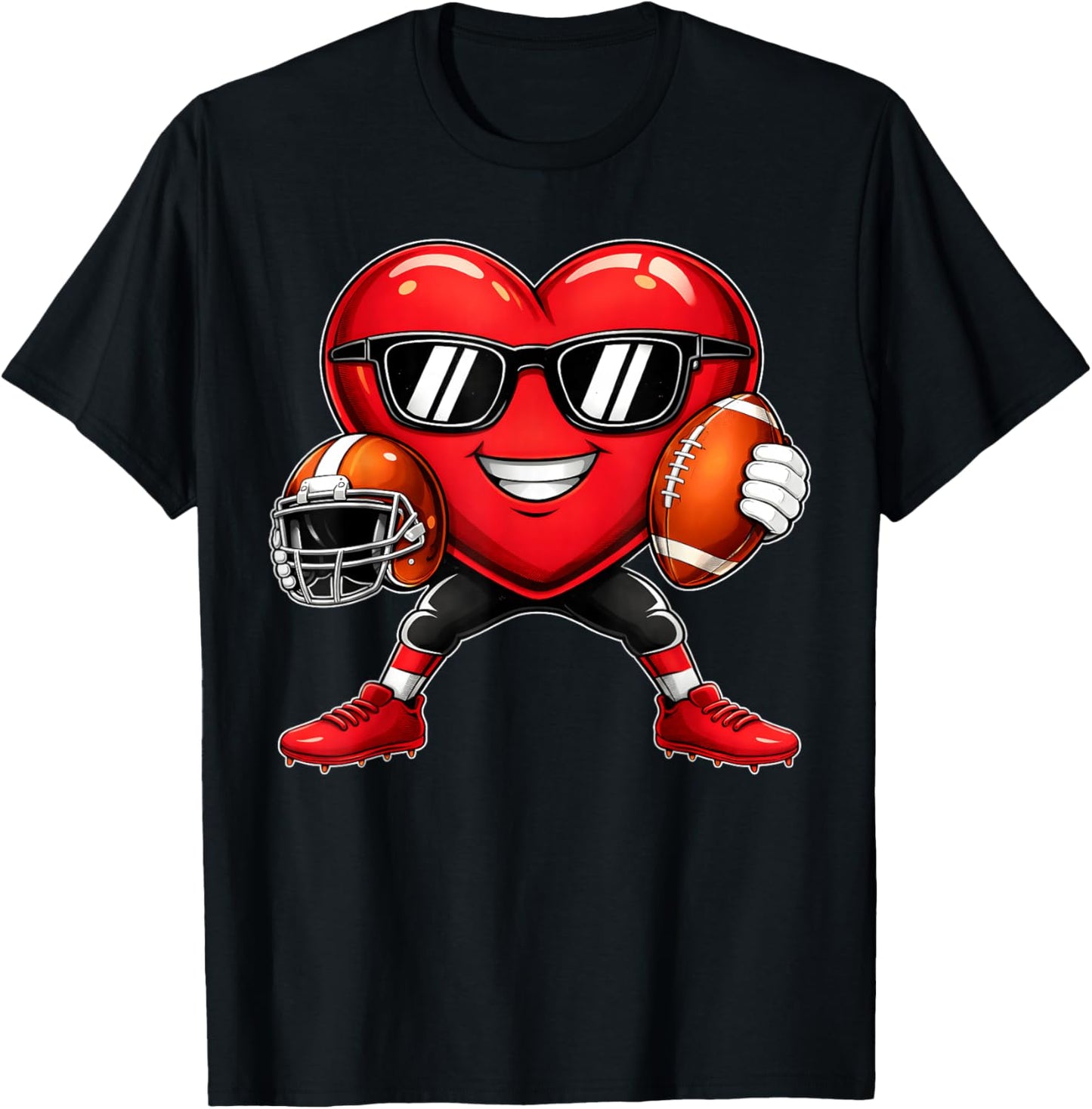Funny Valentine Heart Football Boy Kid T-Shirt - T-Shirt | Black