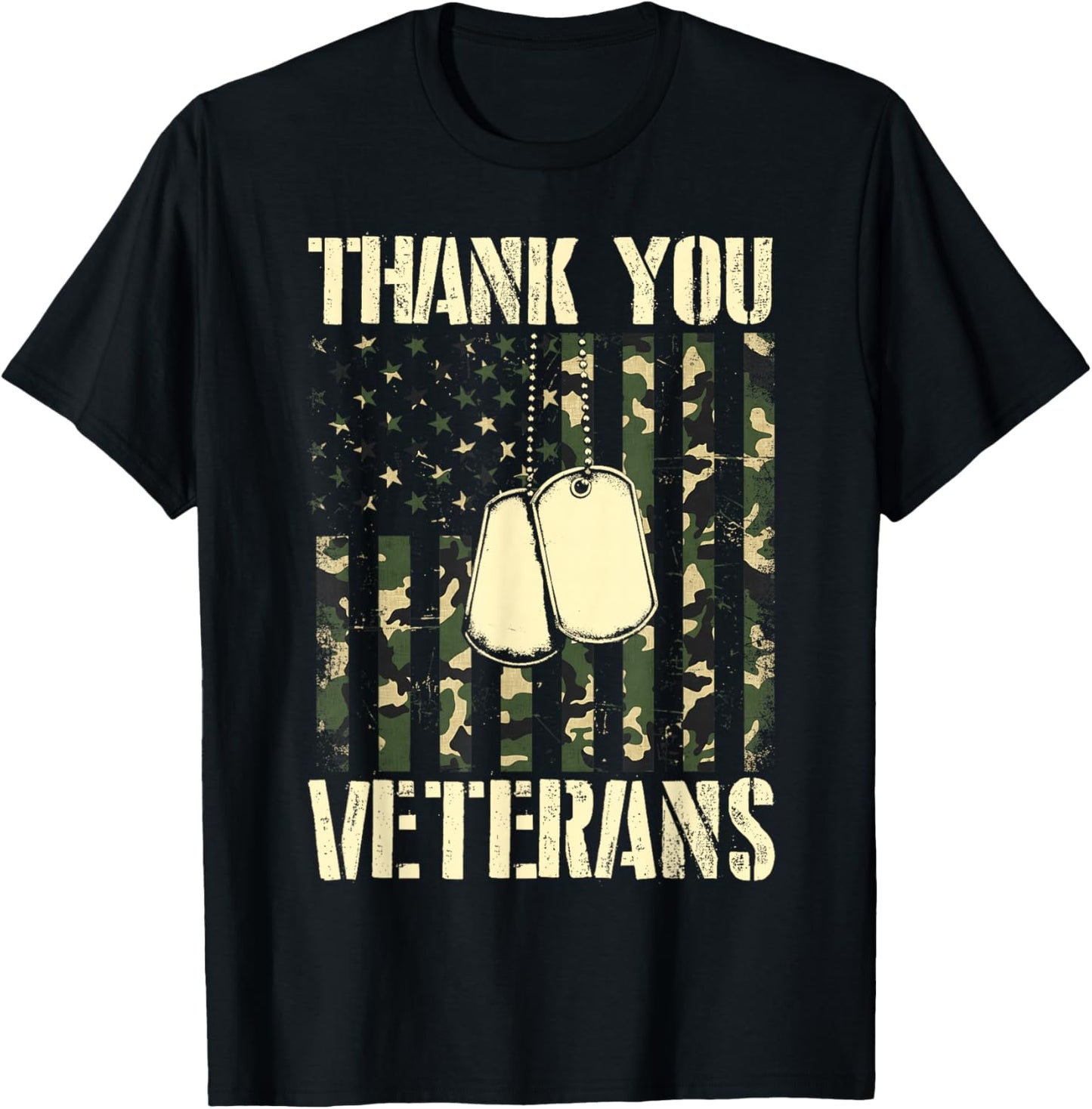 Thank You Veterans Patriotic Dog Tag American Flag Men Women T-Shirt - T-Shirt | Black