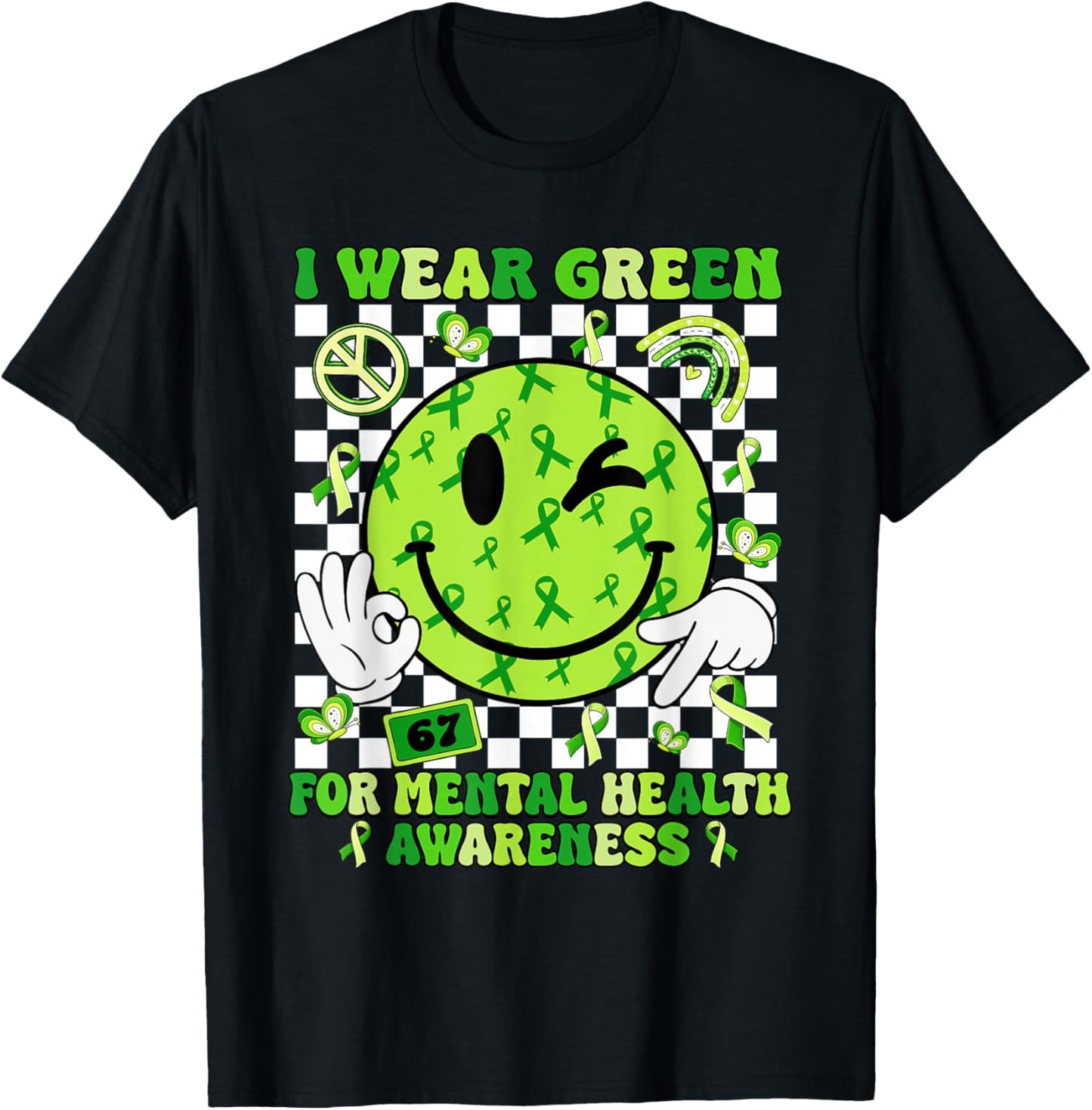 I Wear Green for Mental Health Matter Awareness Green Ribbon T-Shirt - T-Shirt | Black