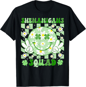 Shenanigans Squad Peace Sign Shamrock St Patricks Girl Women T-Shirt - T-Shirt | Black