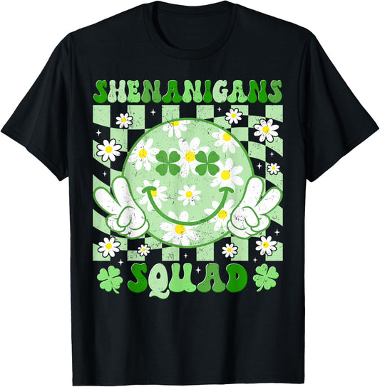 Shenanigans Squad Peace Sign Shamrock St Patricks Girl Women T-Shirt - T-Shirt | Black