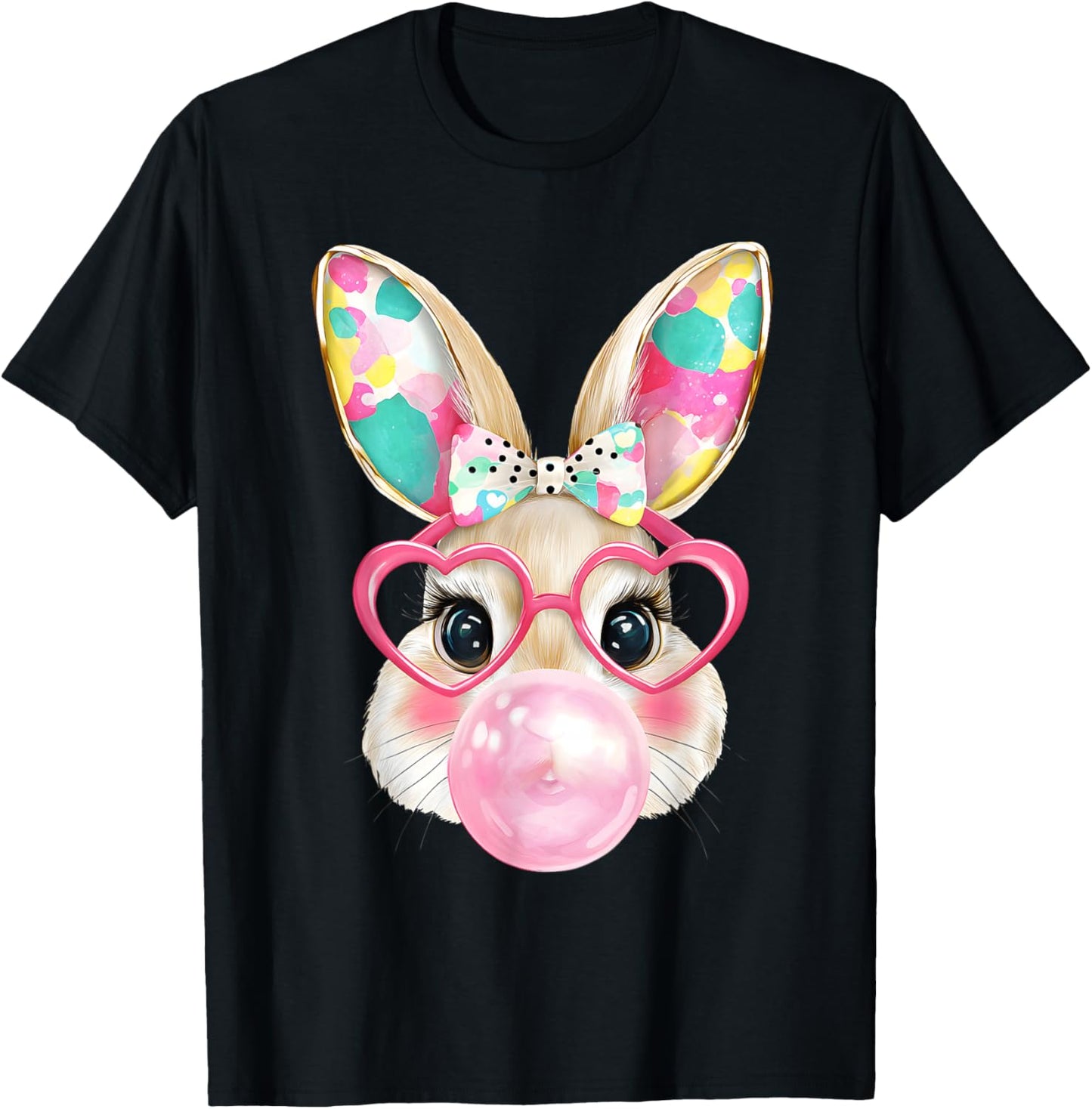 Easter Day Bunny Rabbit Face Bubble Gum Colorful Girl Women T-Shirt - T-Shirt | Black