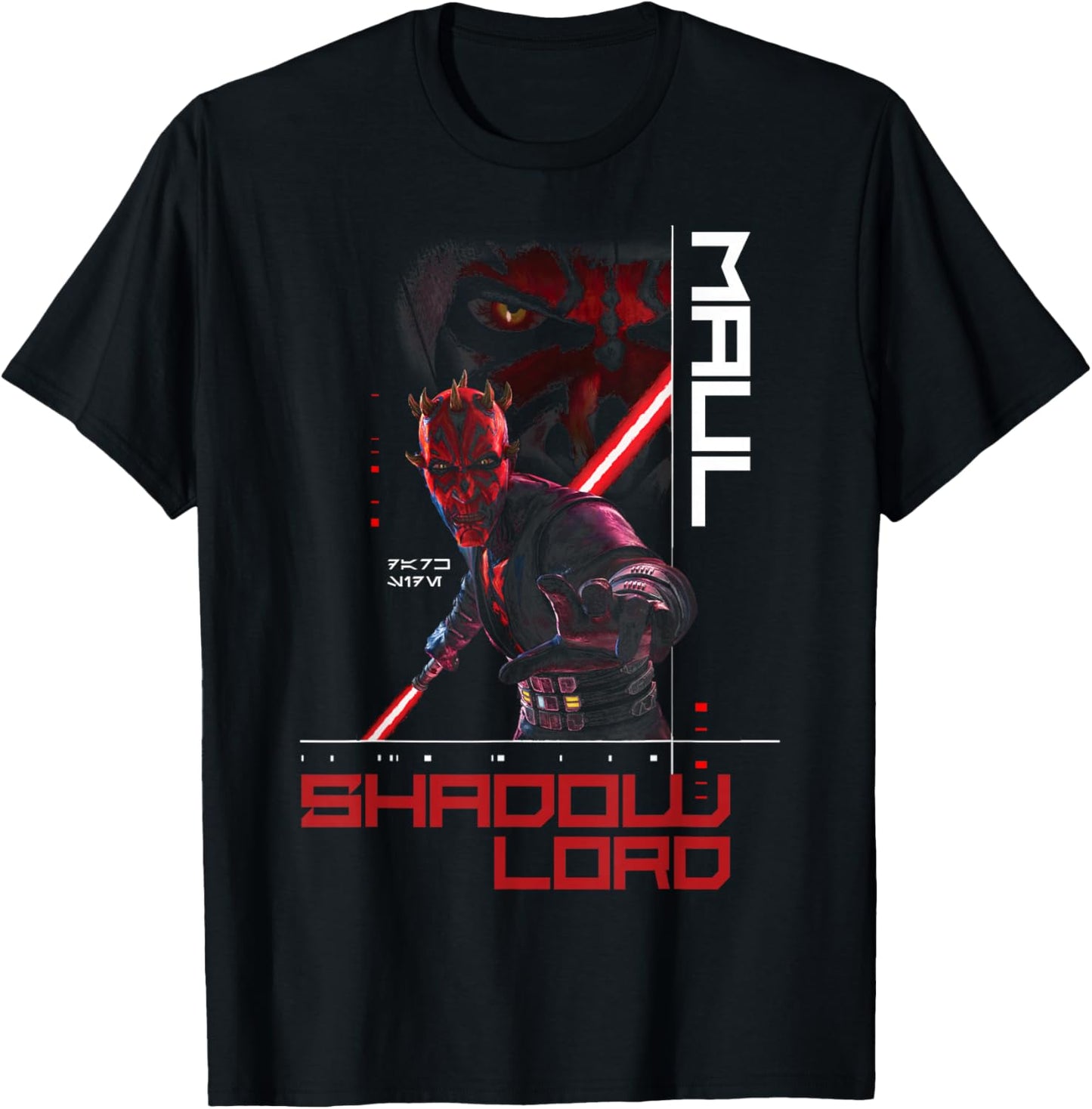 Star Wars Maul Shadow Lord Bold Cyber Text Looming Face T-Shirt - T-Shirt | Black