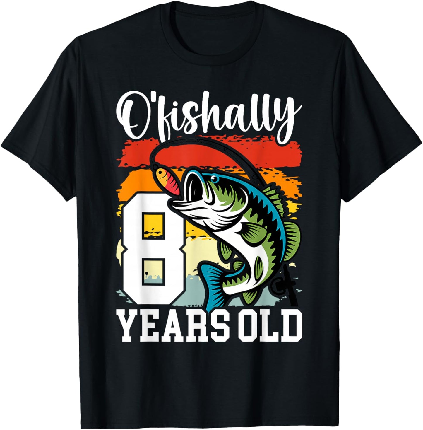 Ofishally 8 Years Old Fisherman 8th Birthday Fishing T-Shirt - T-Shirt | Black