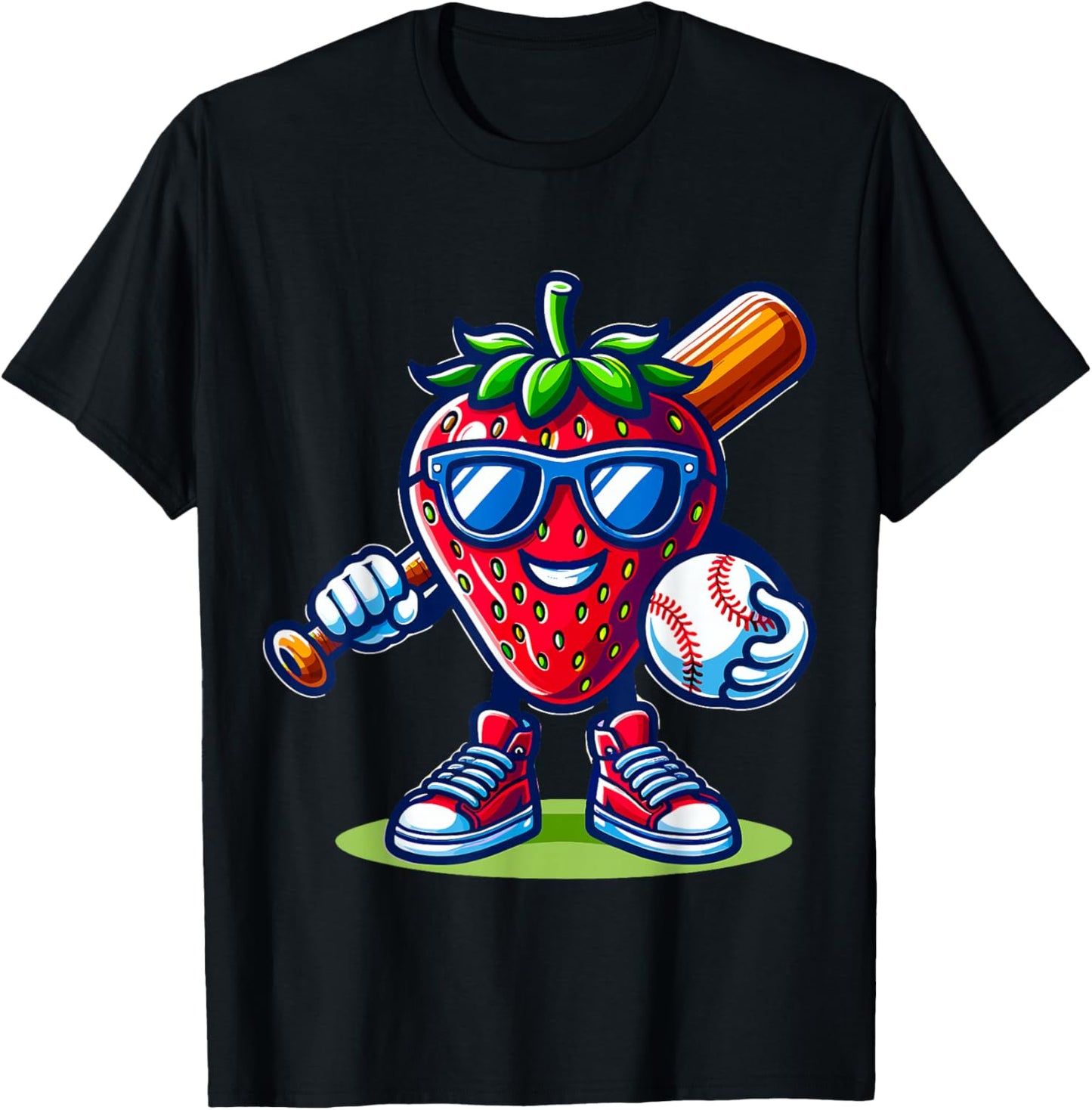 Strawberry Baseball Player T-Shirt - T-Shirt | Black