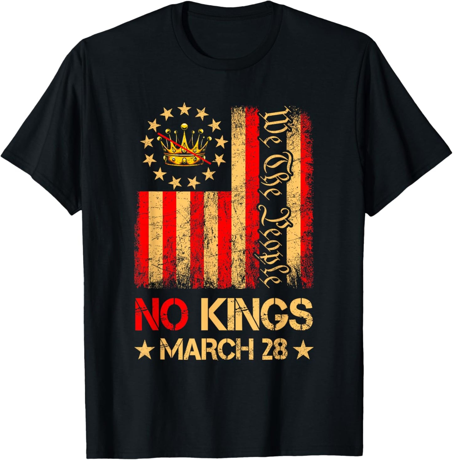 No Kings March 28 2026 No Kings Day US Flag Vintage T-Shirt - T-Shirt | Black