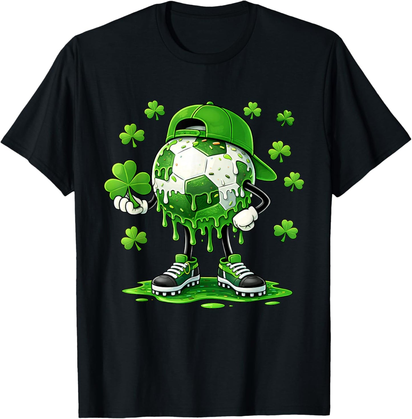 Soccer St Patricks Day Boys Kids Drip Sport Green Shamrock T-Shirt - T-Shirt | Black