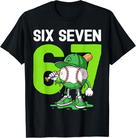 Boys St Patricks Day 67 Six Seven Baseball Ice Cream Drip T-Shirt - T-Shirt | Black