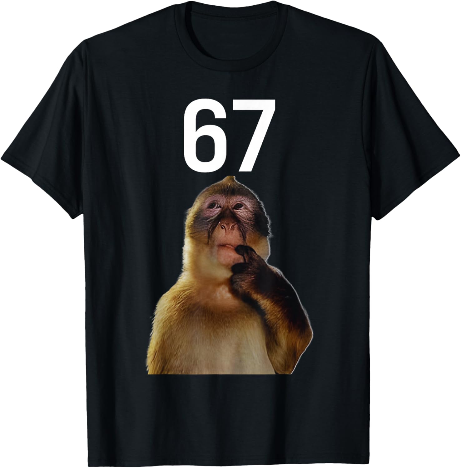 Monkey Thinking 67 Funny Six Seven Monkey Meme Brainrot Gift T-Shirt - T-Shirt | Black