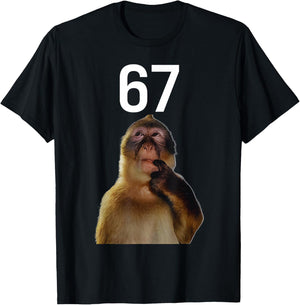 Monkey Thinking 67 Funny Six Seven Monkey Meme Brainrot Gift T-Shirt - T-Shirt | Black