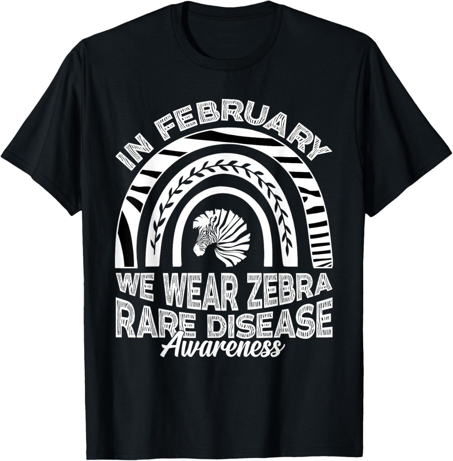 in February We Wear Zebra Ribbon Rare Disease Awareness T-Shirt - T-Shirt | Black