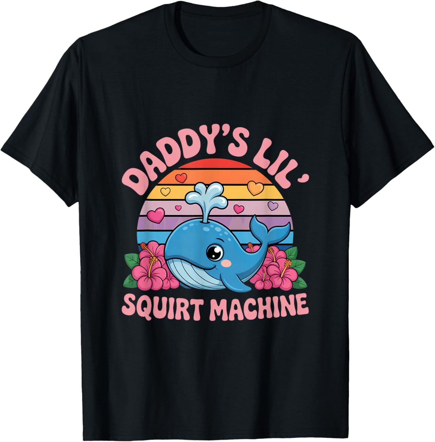 Daddys Lil Squirt Machine Cute Whale Retro Hearts T-Shirt - T-Shirt | Black