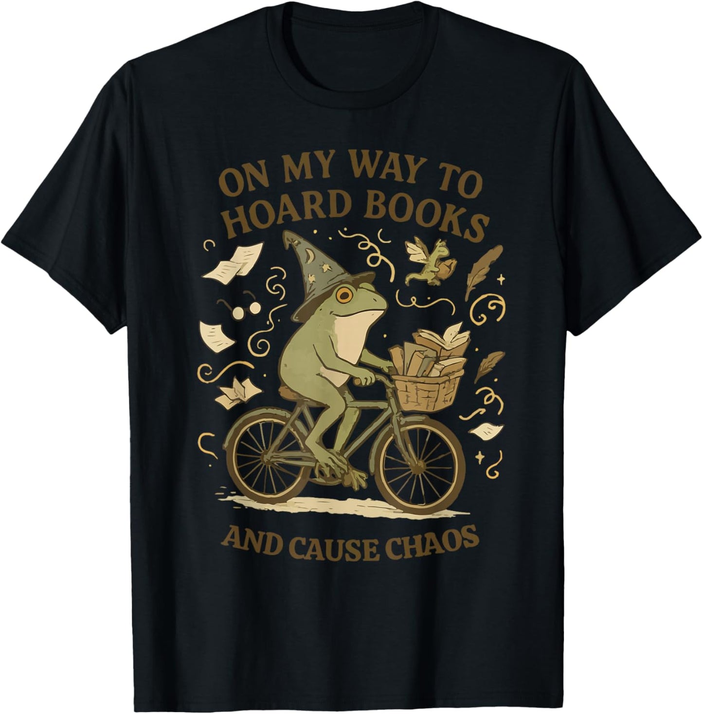 On My Way to Hoard Books and Cause Chaos Funny Frog T-Shirt - T-Shirt | Black