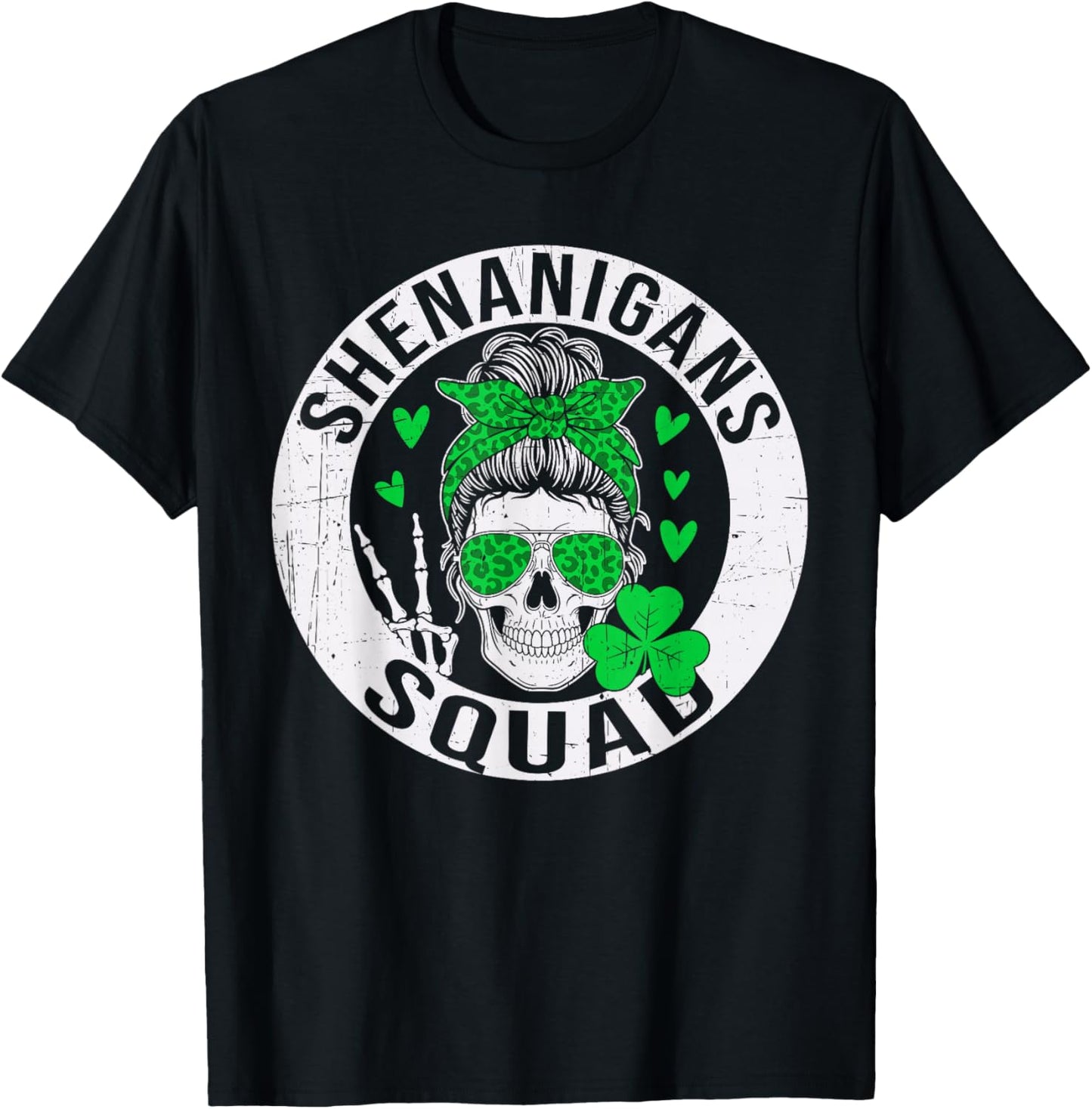 Shenanigans Squad St Patricks Day Messy Bun Shamrock Women T-Shirt - T-Shirt | Black