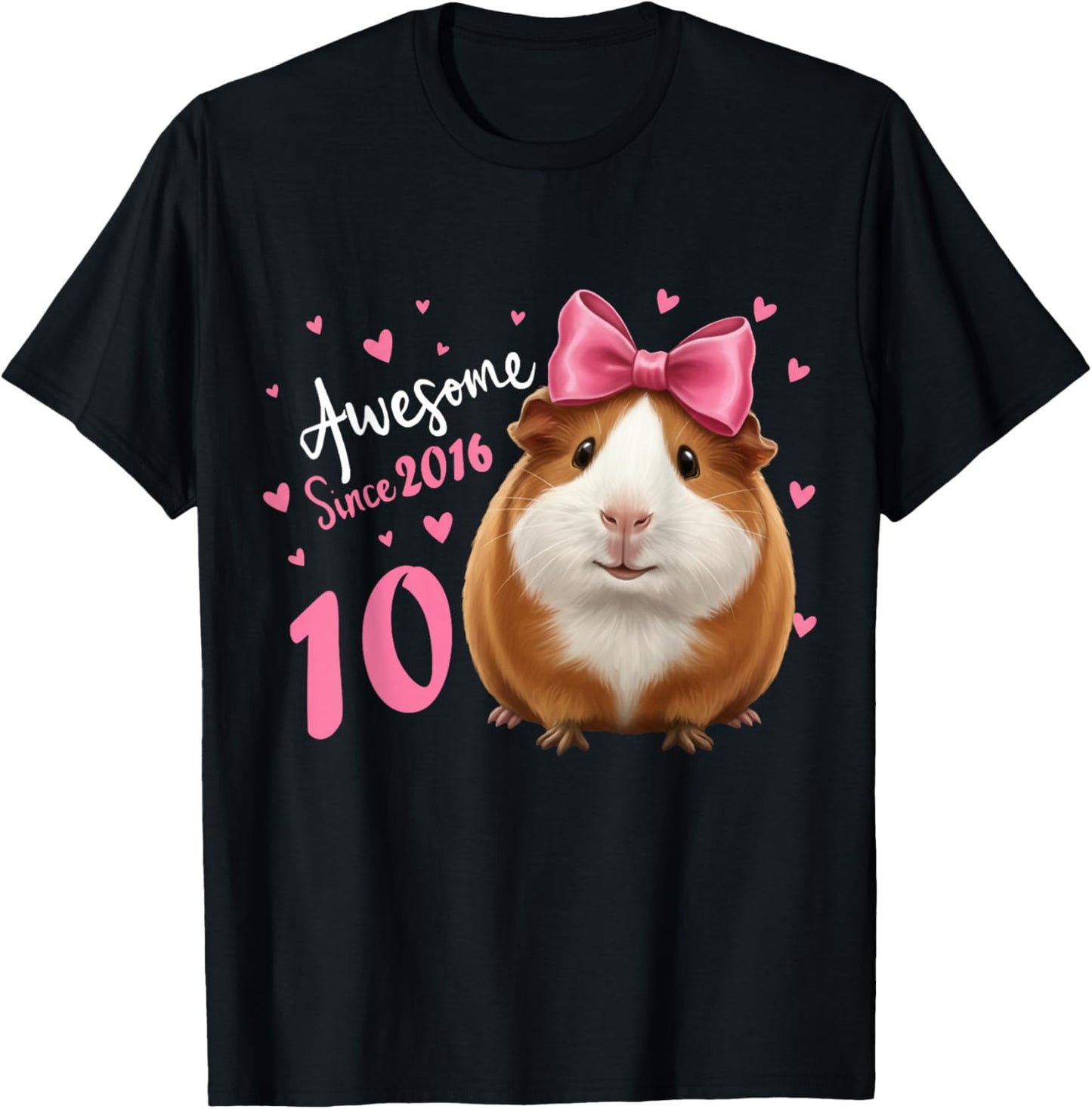 Girls 10 Years Old Guinea Pig Birthday for Girls 10th Bday T-Shirt - T-Shirt | Black