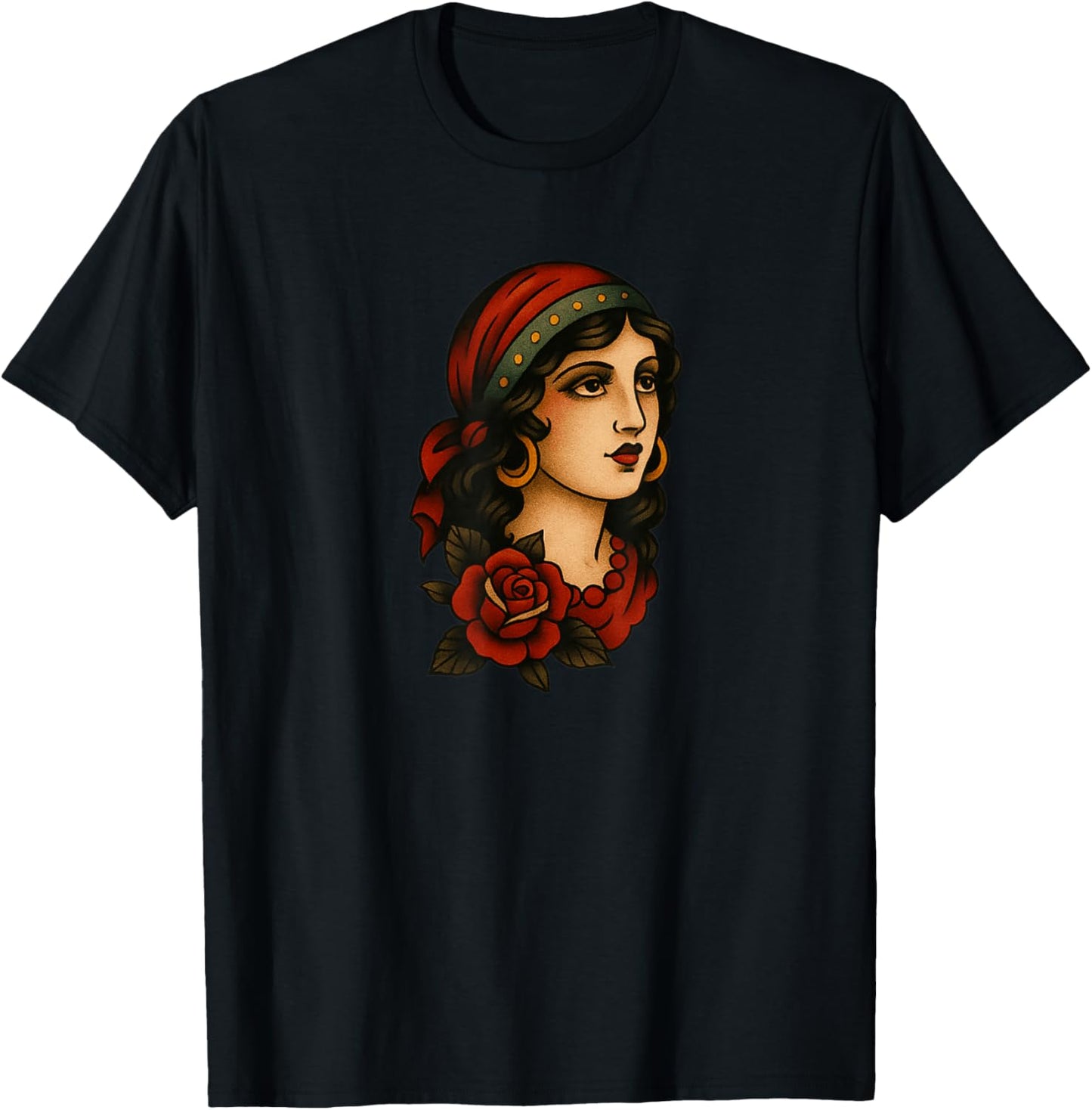Traditional Vintage Tattoo Woman Design T-Shirt - T-Shirt | Black