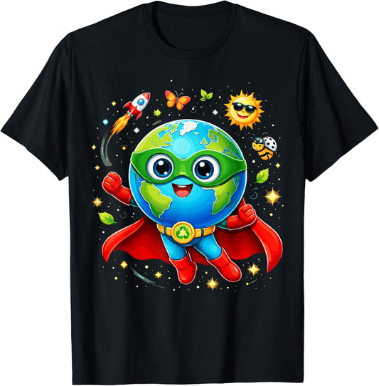 Superhero Planet Earth Earth Day T-Shirt - T-Shirt | Black