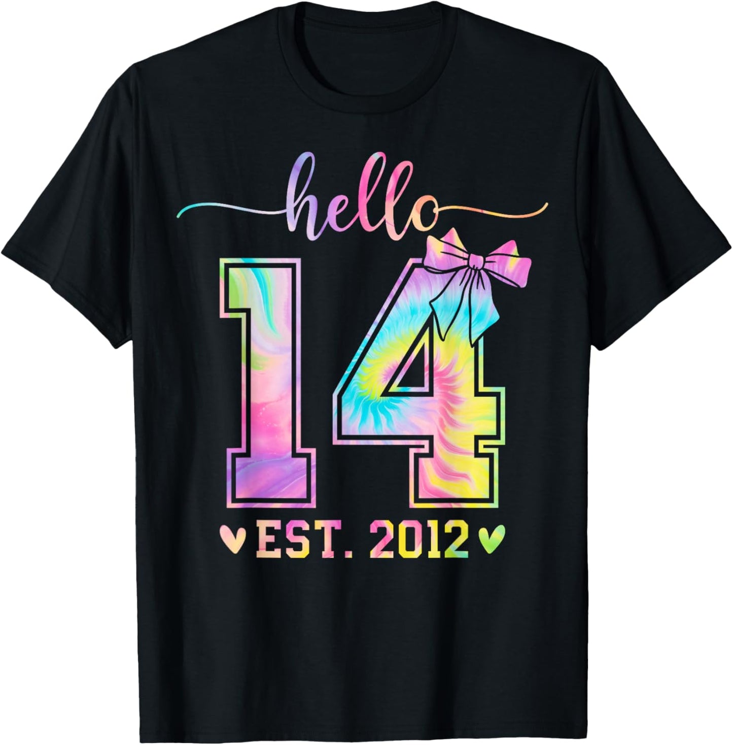 Hello Fourteen EST 2012 14th Birthday Coquette 14 Year Girl T-Shirt - T-Shirt | Black