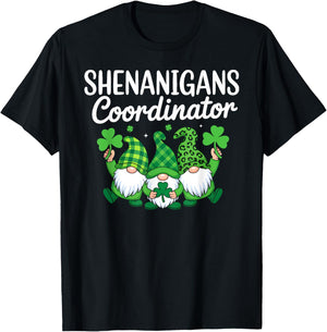 Shenanigans Coordinator Lucky Shamrock Gnome St Patricks Day T-Shirt - T-Shirt | Black