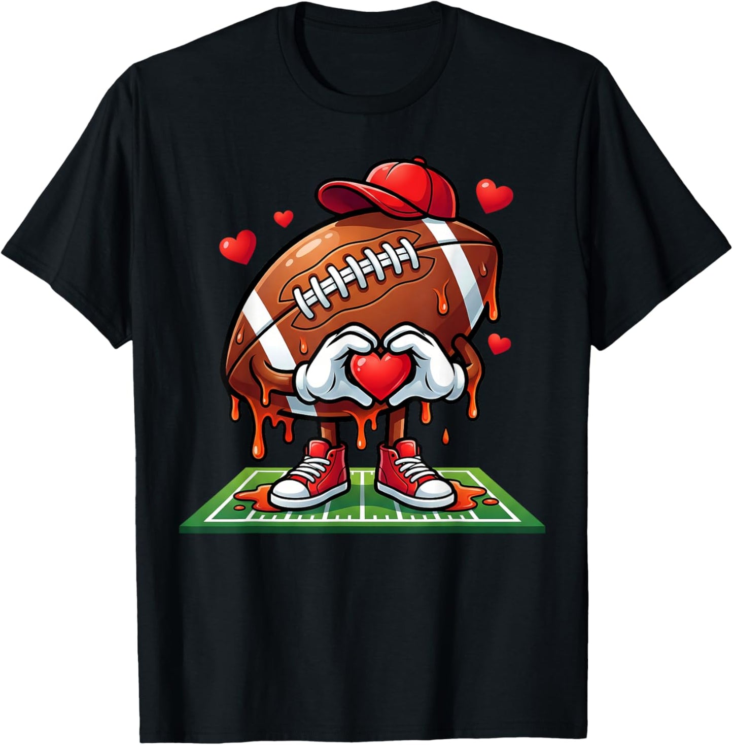Boys Valentines Football Heart Drip Sport Valentines Day T-Shirt - T-Shirt | Black