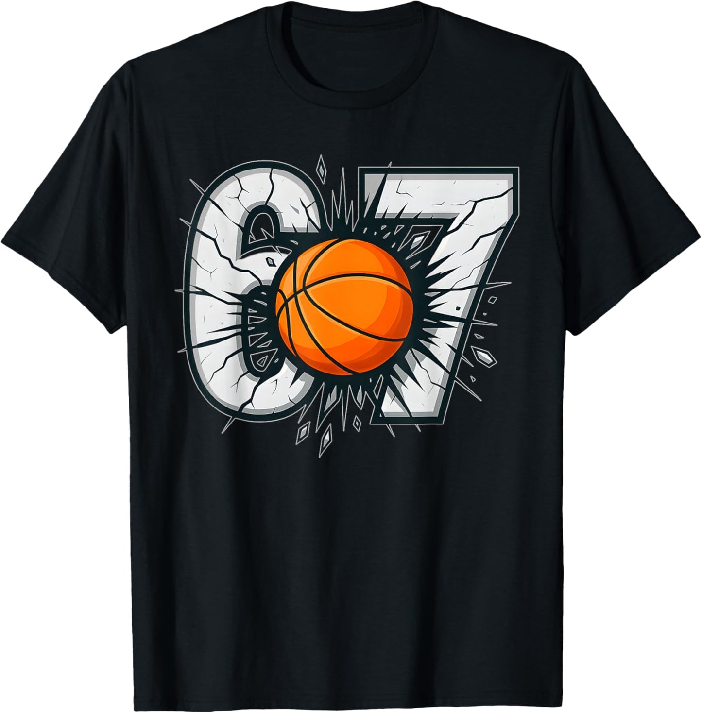 Funny 67 Six Seven Basketball 6 7 Meme Gen Alpha T-Shirt - T-Shirt | Black