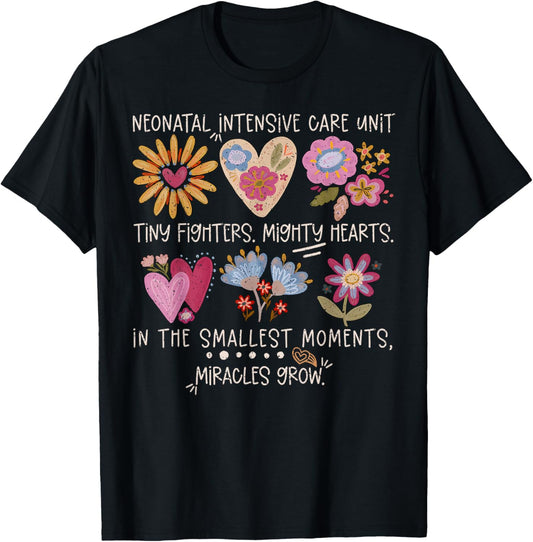 Boho Floral NICU Nurse Neonatal Intensive Care Unit Nursing T-Shirt - T-Shirt | Black