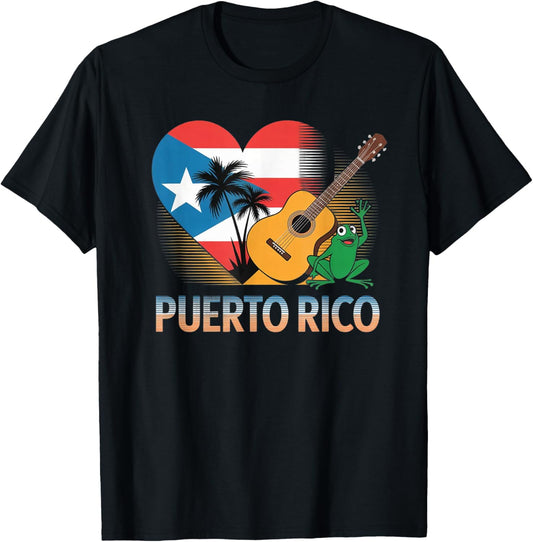 Puerto Rico Flag Taino Boricua Hispanic Heritage Month Frog T-Shirt - T-Shirt | Black