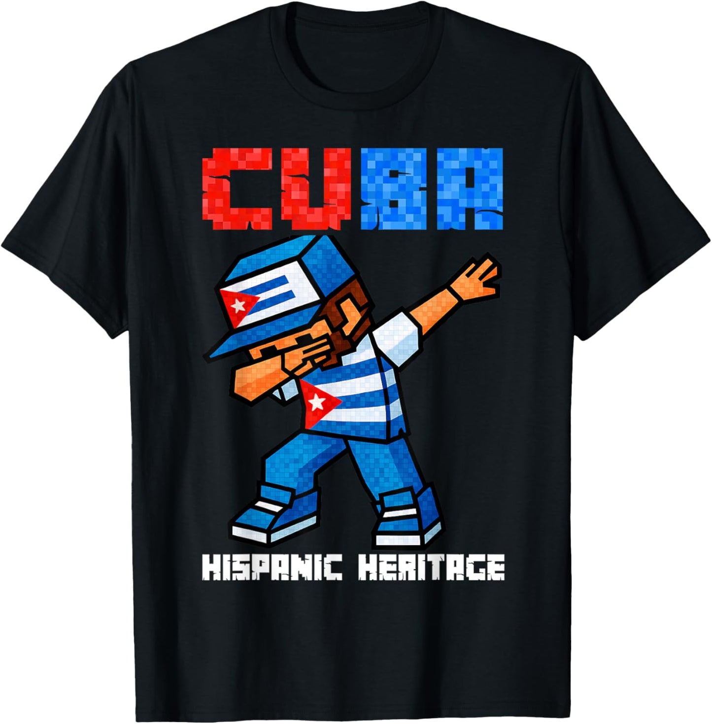 Cuba Dabbing Boys Game Pixel Hispanic Heritage Cuban Kids T-Shirt - T-Shirt | Black