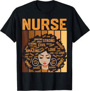 Nurse Powerful Black History Month Black Pride Design T-Shirt - T-Shirt | Black