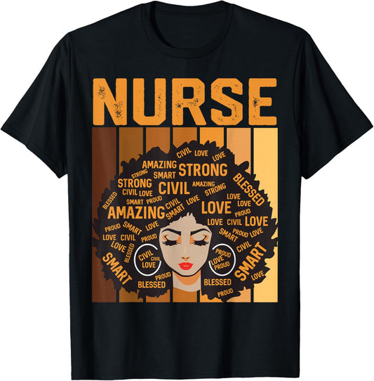 Nurse Powerful Black History Month Black Pride Design T-Shirt - T-Shirt | Black