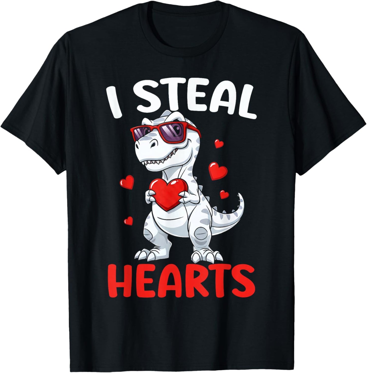I Steal Hearts Trex Dinosaur Valentines Day Toddler Boys T-Shirt - T-Shirt | Black