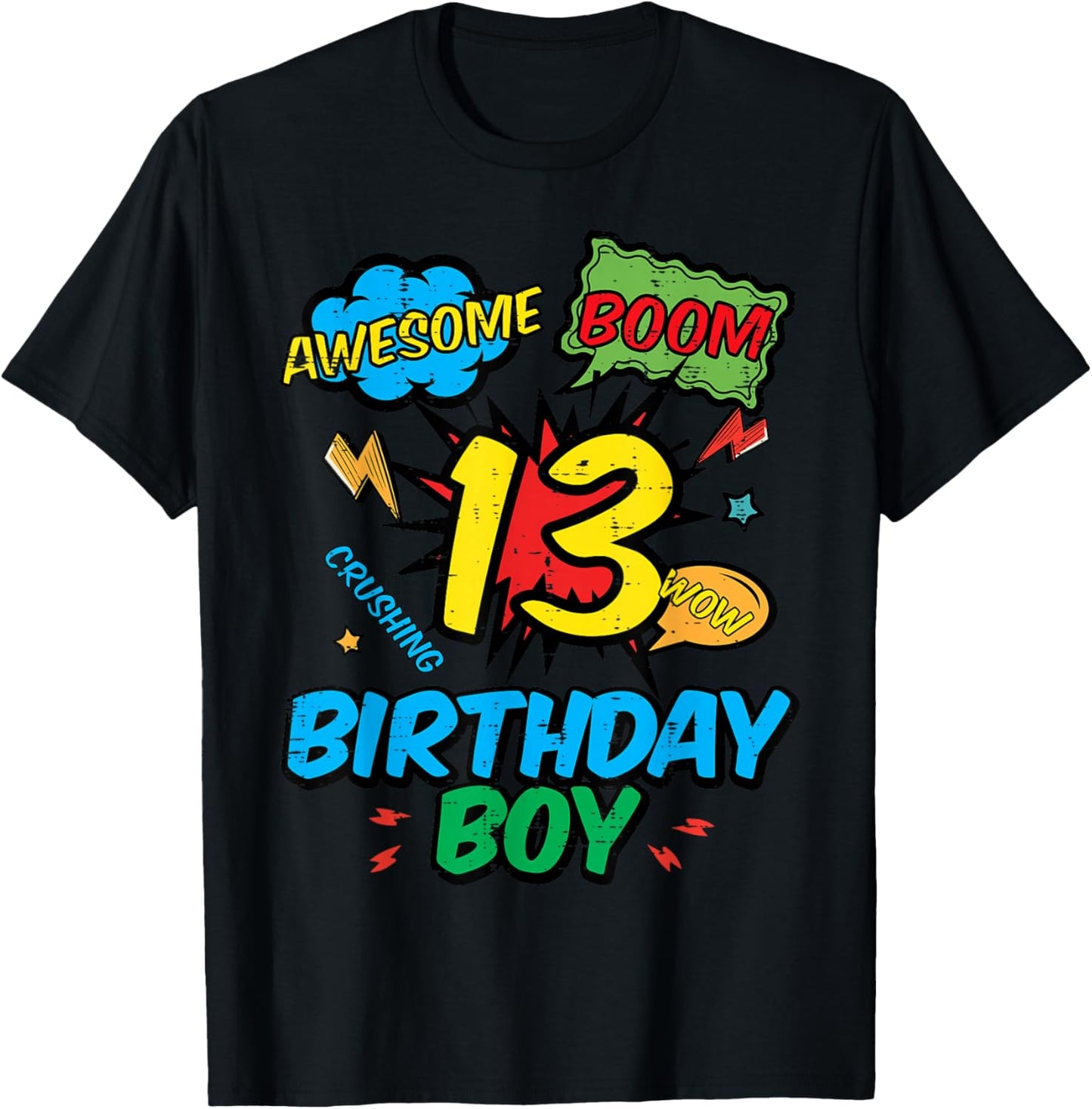 13 Birthday Boy Comic 13th Bday Superhero Party Boys Teens T-Shirt - T-Shirt | Black