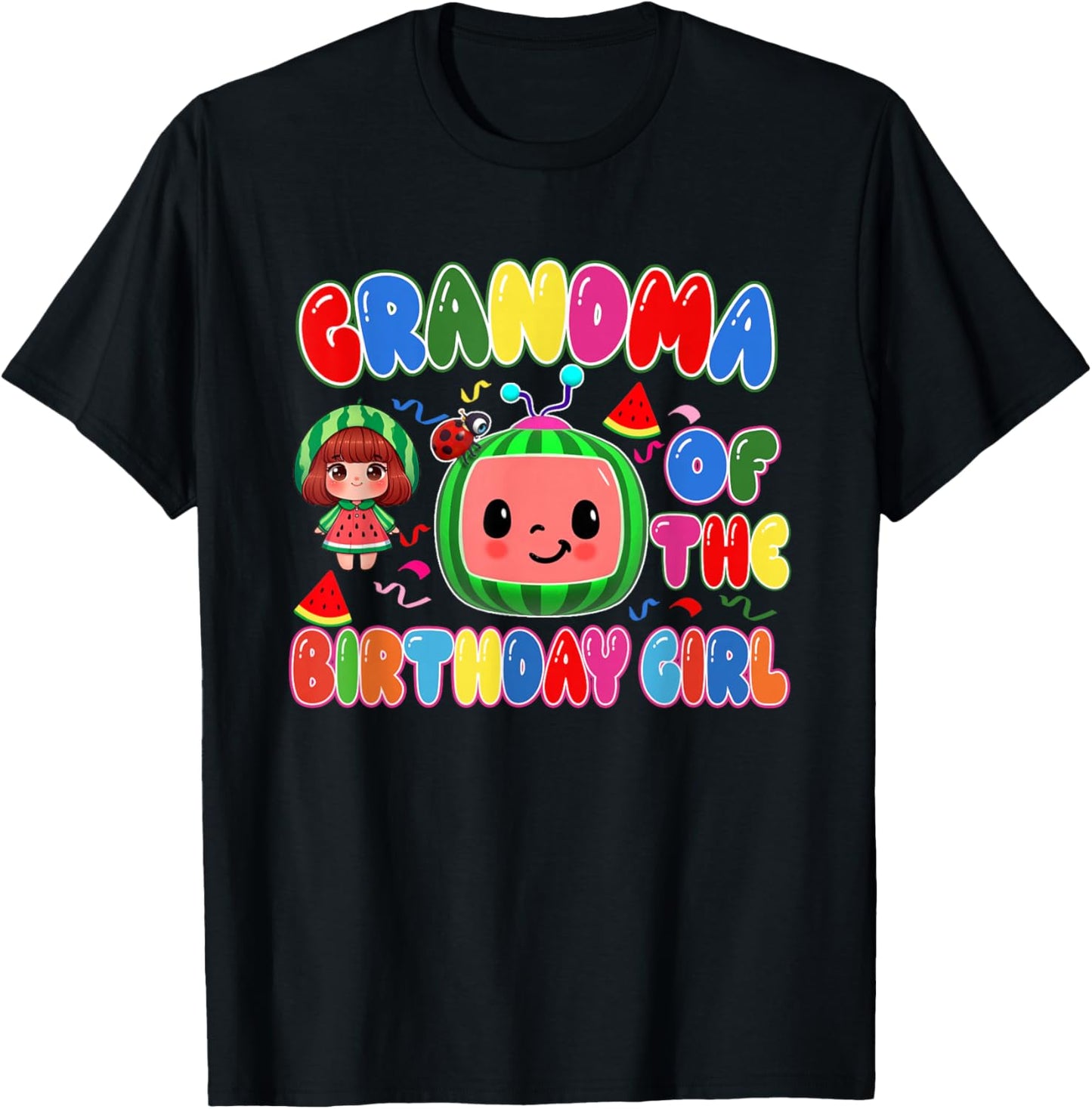 Grandma of The Birthday Girl Melon Family Matching Funny T-Shirt - T-Shirt | Black