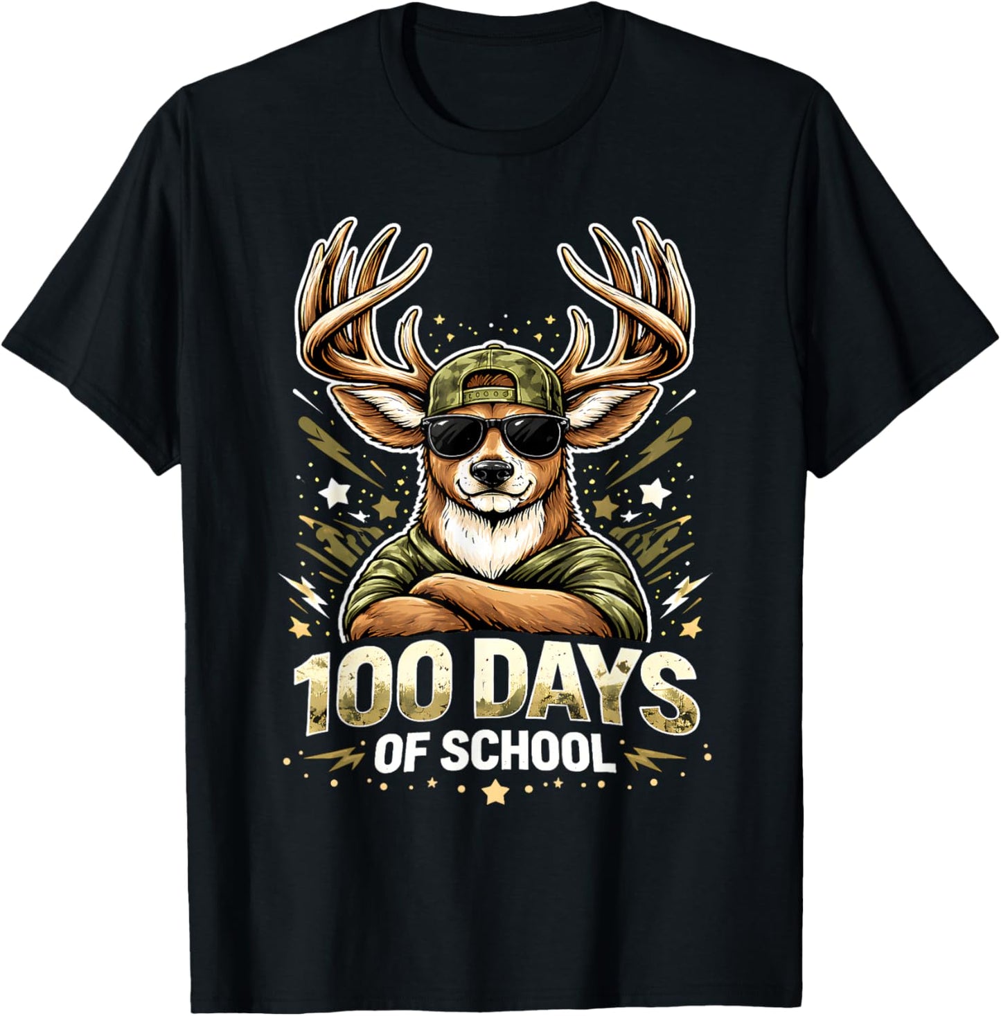100 Days of School Deer Hunting Camo Boys Kids 100th Day T-Shirt - T-Shirt | Black