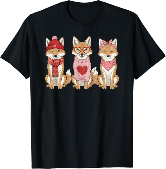 Retro Coyote Cute Valentine T-Shirt - T-Shirt | Black