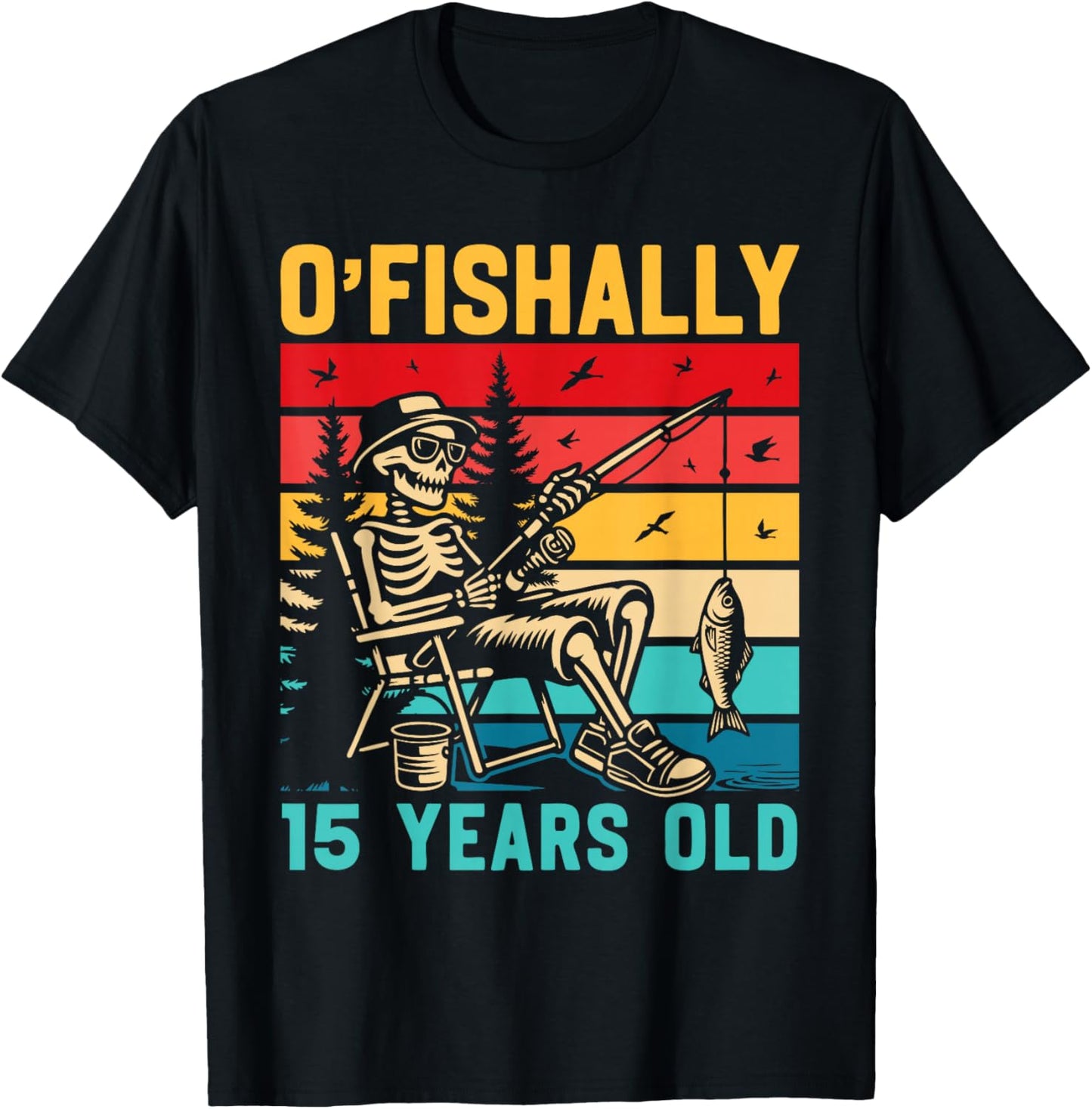 Ofishally 15 Years Old Fisherman 15th Birthday Fishing Boys T-Shirt - T-Shirt | Black