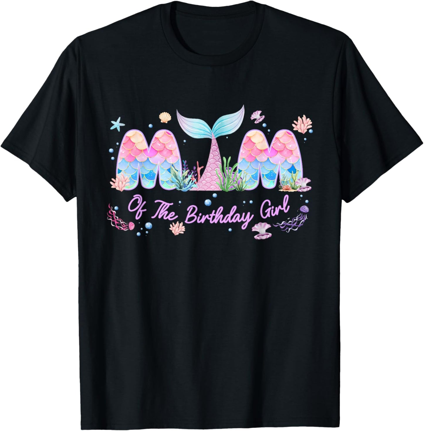 Mom of The Birthday Girl Mermaid Family Matching Bday Party T-Shirt - T-Shirt | Black