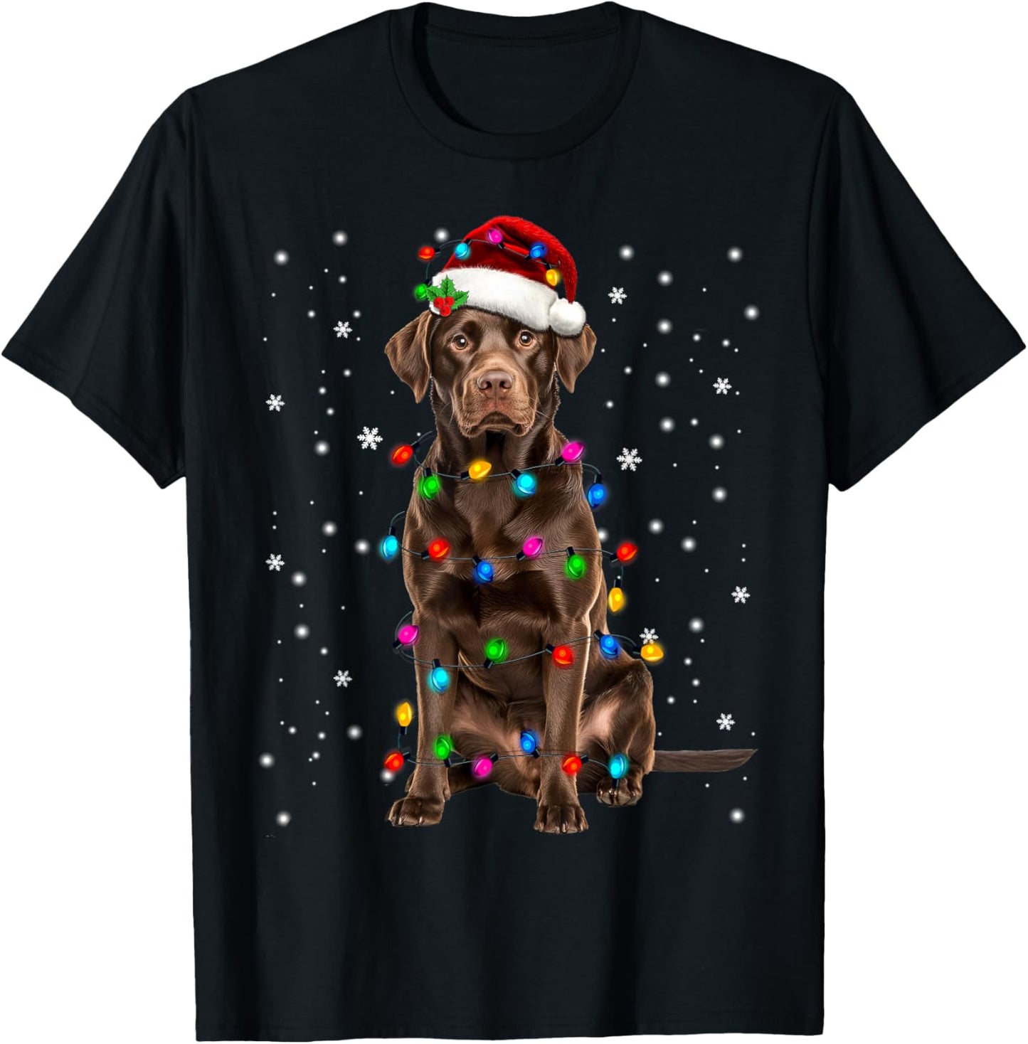 Chocolate Lab Labrador Christmas Tree Light Pajama Dog Xmas T-Shirt - T-Shirt | Black